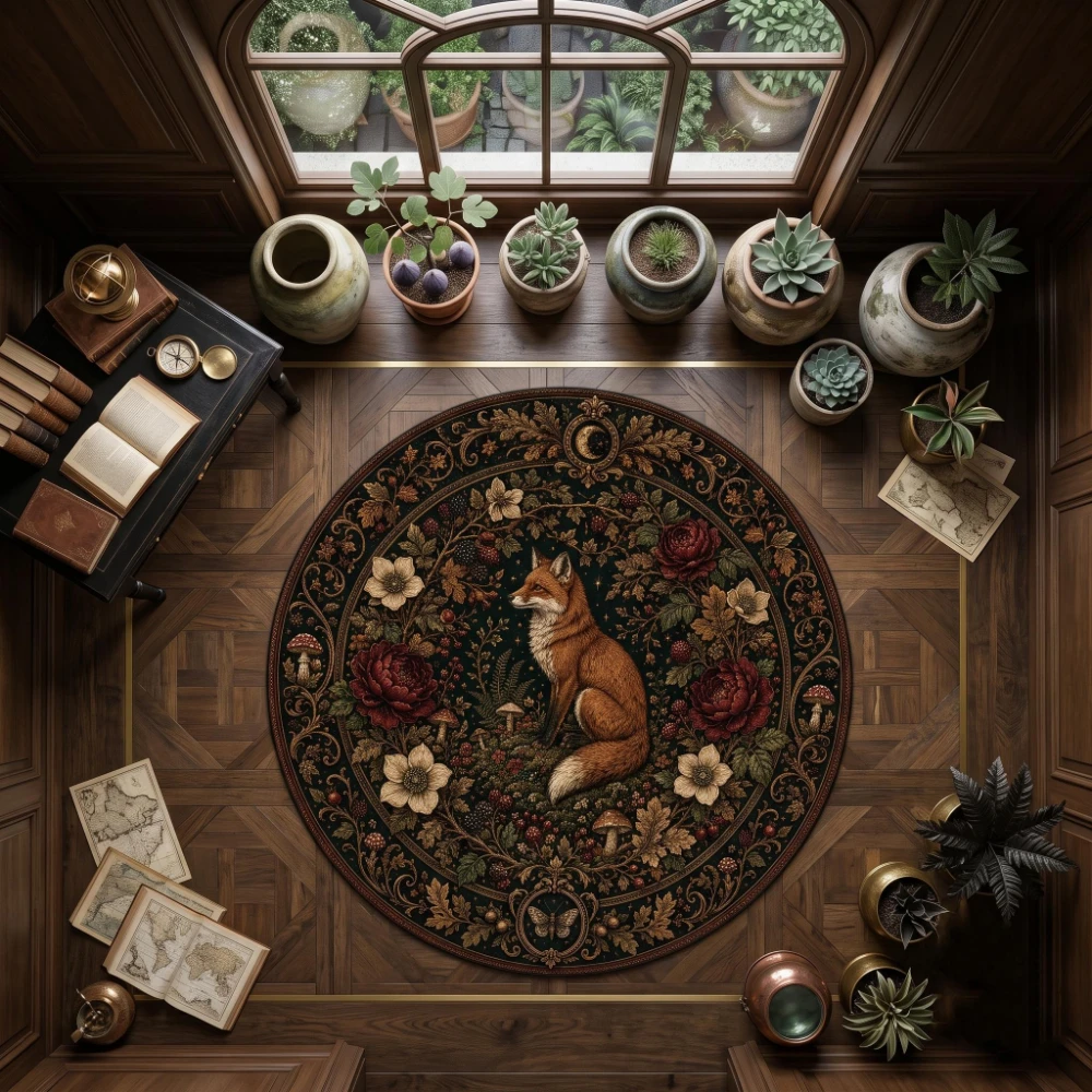 Traditional Chinese Tiger Peony Cloud Pattern graphics Round Rug,living room,dining room,entryway home decor Non Slip Rug Gift