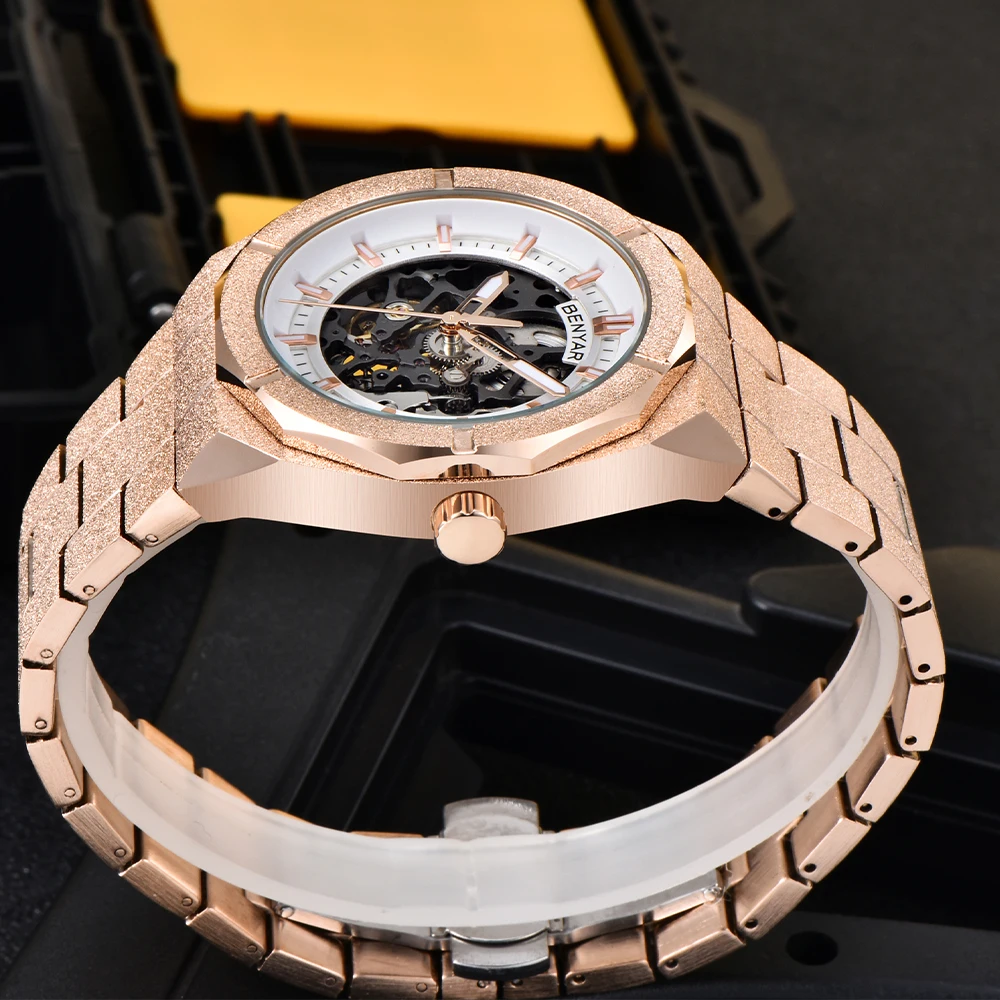 BNEYAR 2025 Reloj de acero inoxidable para hombre de 41 mm Esfera luminosa Reloj mecánico automático resistente al agua hasta 30 m