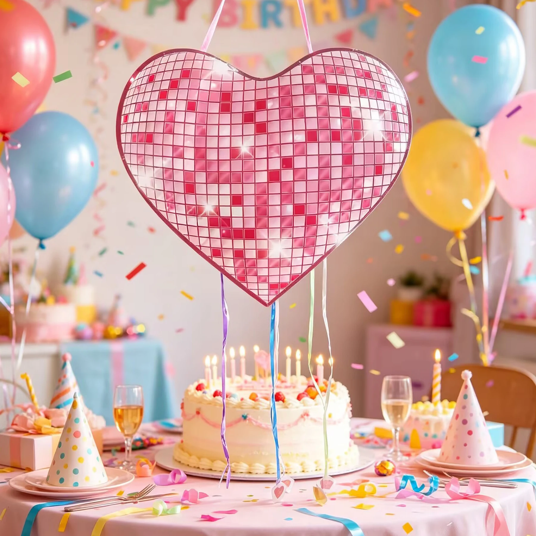 1P Pink Heart Pinata Valentine's Day Conversation Heart Piñata Pastel Piñata Wedding Supplies Bridal Shower Valentine's Day Gift