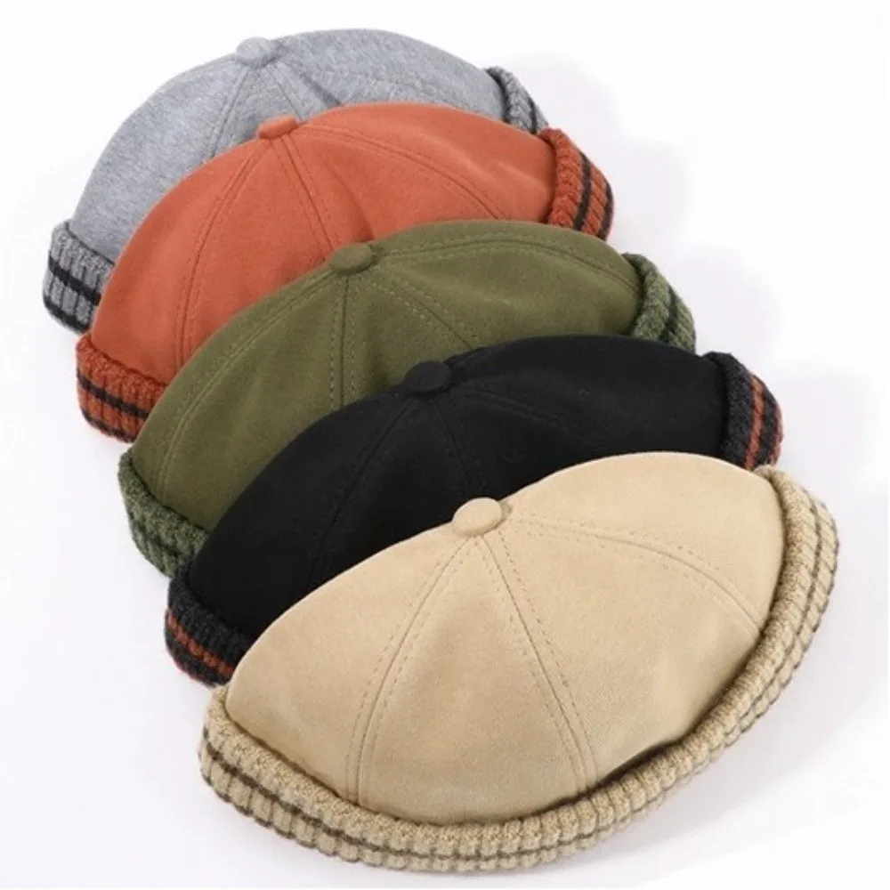 أزياء الدفء قبعة دلو Brimless بلون متماسكة قبعة اليابان على غرار قبعة قبعة الشتاء