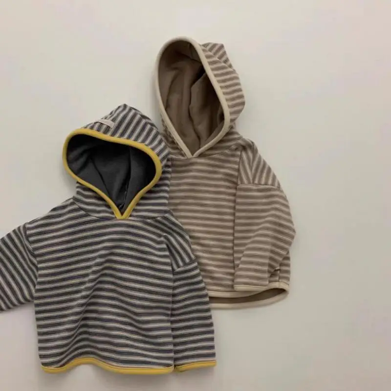 

2025 Autumn New Baby Long Sleeve Hooded Sweatshirt Cotton Boys Casual Striped Tops Infant Girls Loose Pullover Baby Clothes