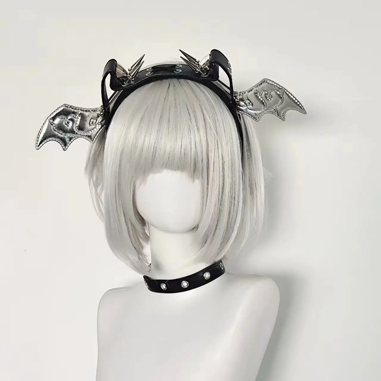 하라주쿠 고딕 펑크 악마 날개 헤어 후프 리벳 가죽 KC 헤드밴드 여성 Y2K 소녀 펑크 스타일 할로윈 코스프레 액세서리