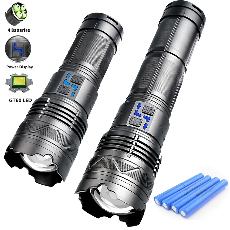 

30000W Super Bright LED Flashlight Type-C USB Searchlight Telescopic Zoom Lantern Bulit-in Battery Torch Lamp With Power Display