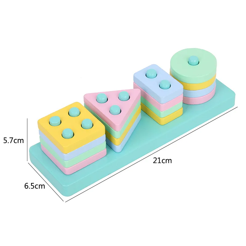 Building Block Four Sets Columns Geometric Sleeve Column Children Montessori Early Education Shape Matching Color Cognitive