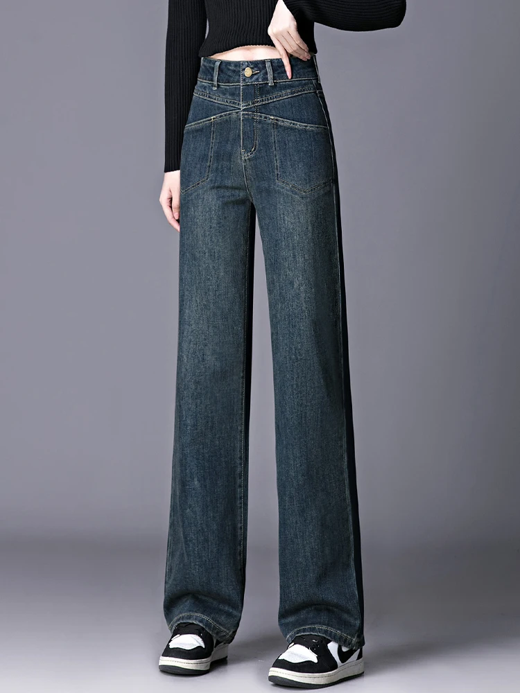 

High Waist Slim Fit Wide Leg Jeans Women's Spring Autumn New Style Casual Long Pants Loose Floor Length Straight Tube Pants