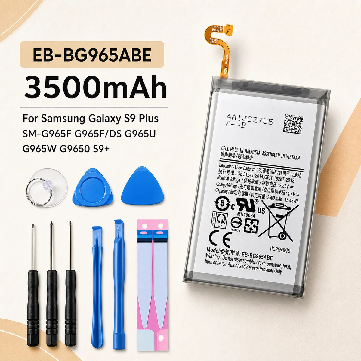 Replacement Battery EB-BG965ABE 3500mAh For Samsung Galaxy S9 Plus SM-G965F G965F/DS G965U G965W G9650 S9+
