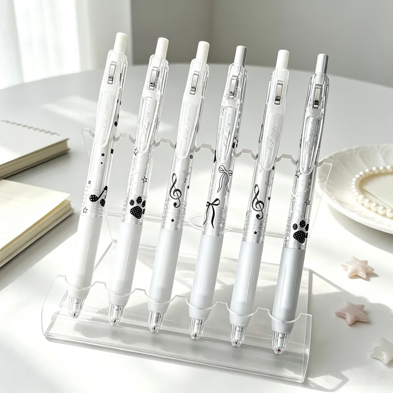 Polka Dot Musical Note Click Gel Pen 0.5mm Black ST Tip Cute Retractable Gel Ink Pens 4Pcs Set For Student Exam Office Writing