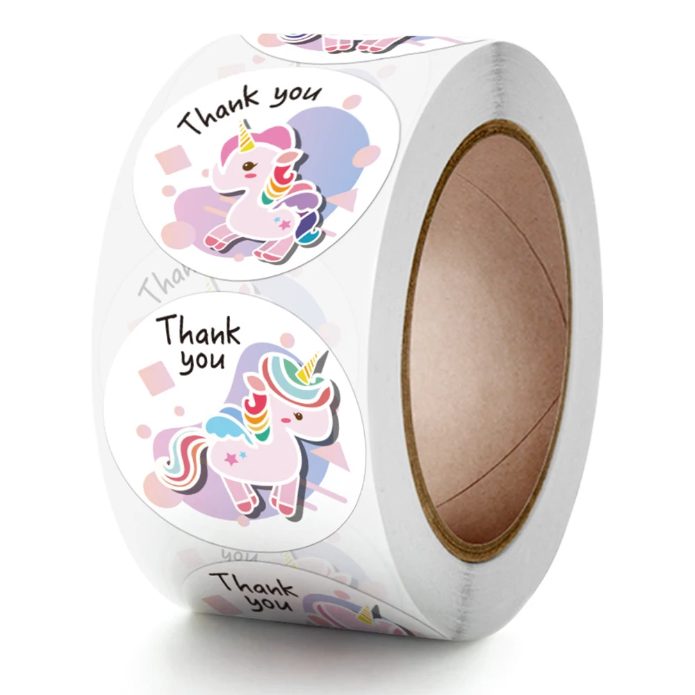 500pcs Round Roll Unicorn Sticker Children Reward Sticker  Thank You For Gift Decoration Labels Encourage Student Stickers