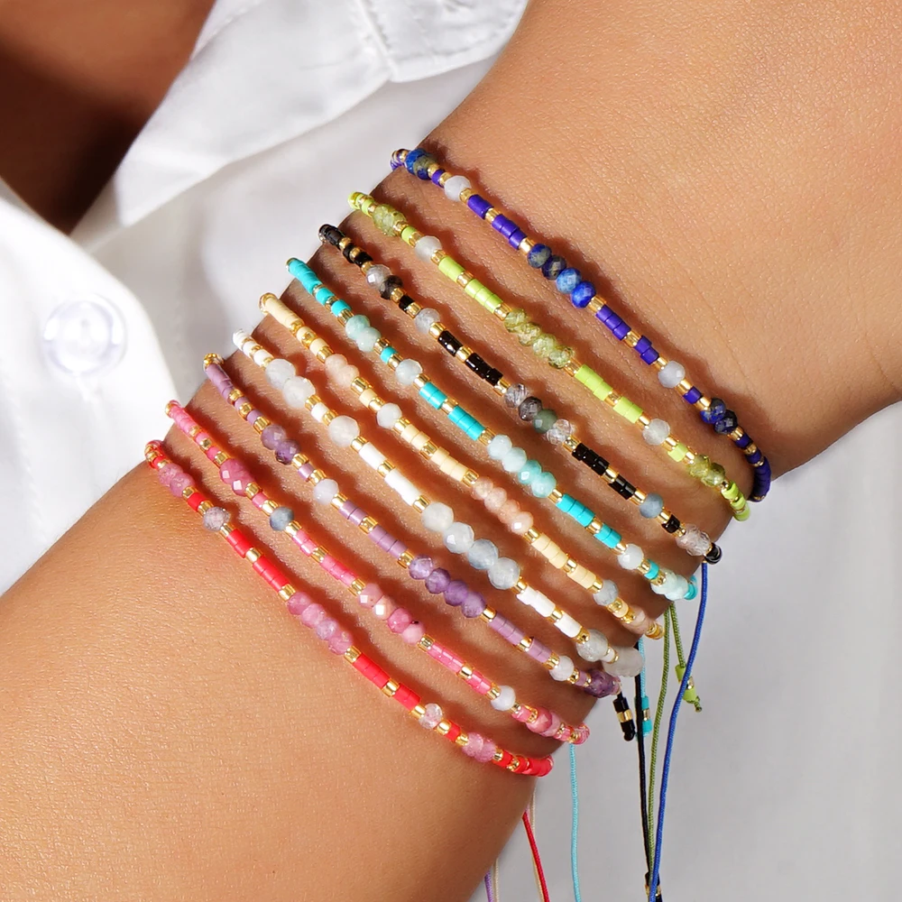 

9Pcs Bohemian style beach jewelry 2/3mm colorful semi precious summer bracelet for men and women to wear as a beautiful gift