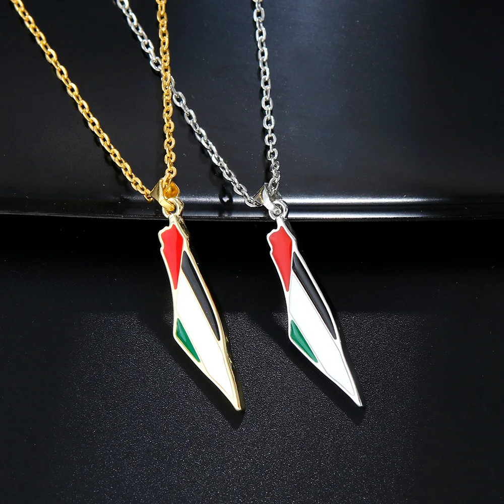 Palestine Map Flag Pendant Necklace for Women Men Stainless Steel Map Geography Necklace Choker Chain Jewelry Wholesale