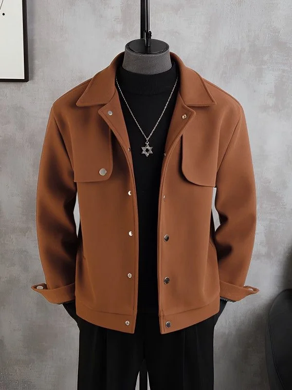 

Briti Sle Men's ort Jaet Coat Haome Trendy Camel Color Winter Outerwear Casual Faion Polyester Fabric Youth