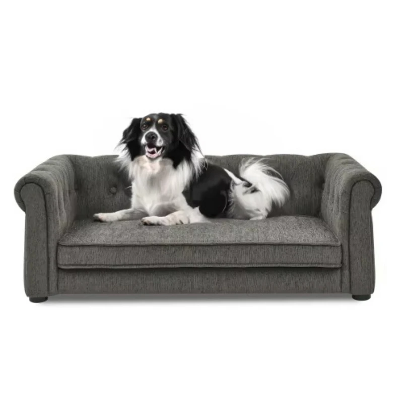 Dark gray elevated dog sofa bed comfortable raised pet sofa, suitable for small and medium-sized dogs indoor use