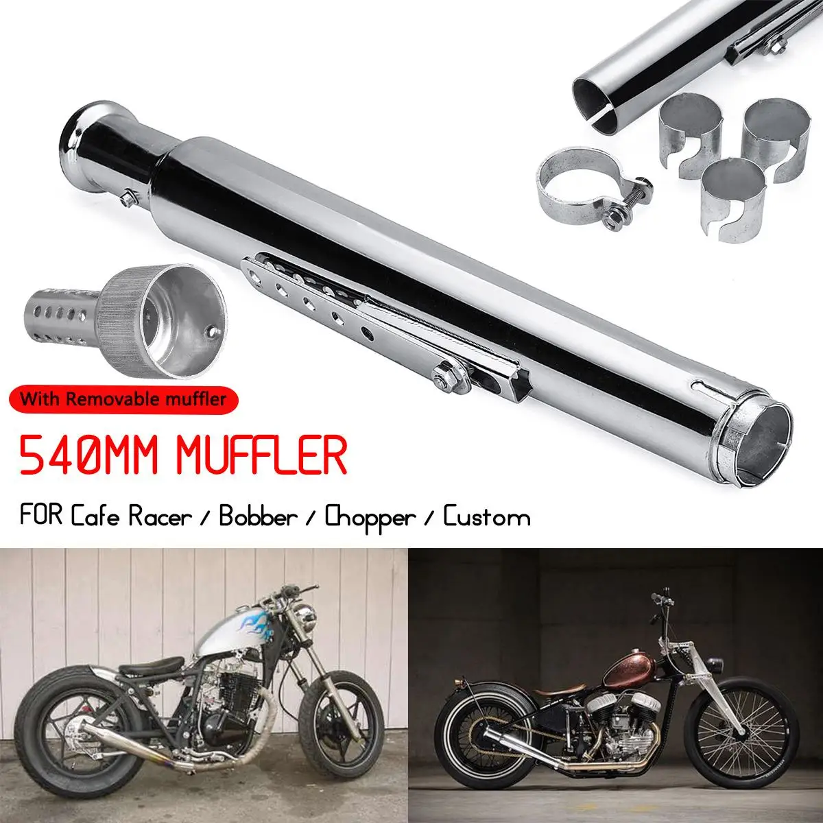 Universal Motorcycle Exhaust Muffler Retro Vintage Classic Electroplating Escap Moto for cg125 sr400 cb500 vt500 CM300 500 Cafe