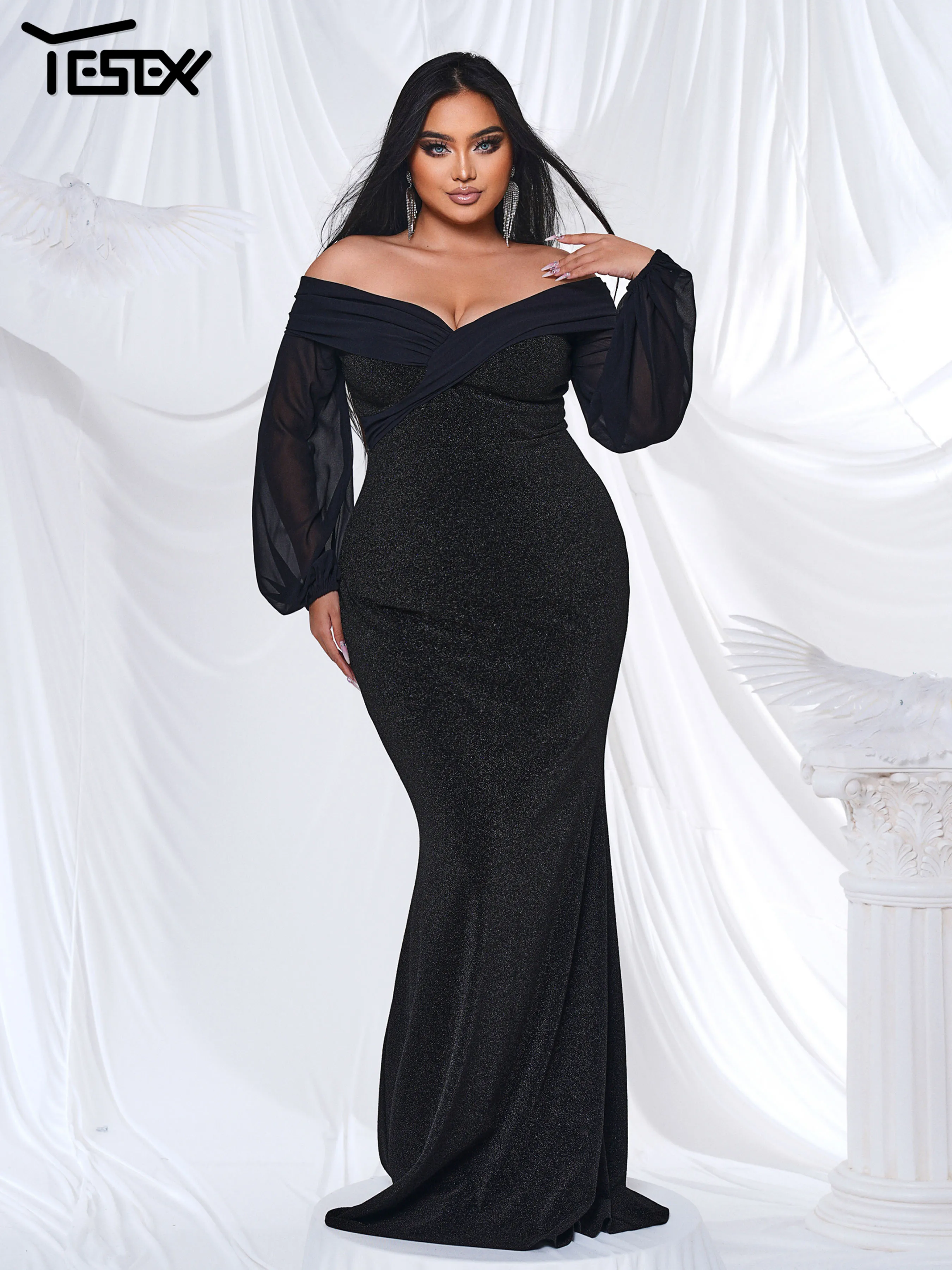 Yesexy Plus Size Elegante Bellissimo abito da chiesa Maniche a lanterna Sirena da sera Matrimonio Compleanno Festa Abiti da cerimonia per occasioni formali