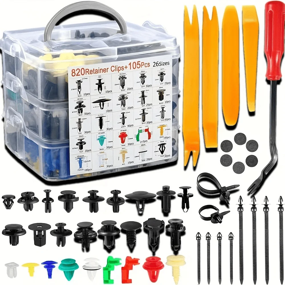 1 Set of Automotive Repair Kit (Contains 925 Pieces Per Set) Boxed Fasteners, Universal Car Body Fasteners, Rivets, Fender Expansion Clips Suitable for Car Bumpers, Door Panels, and Fenders