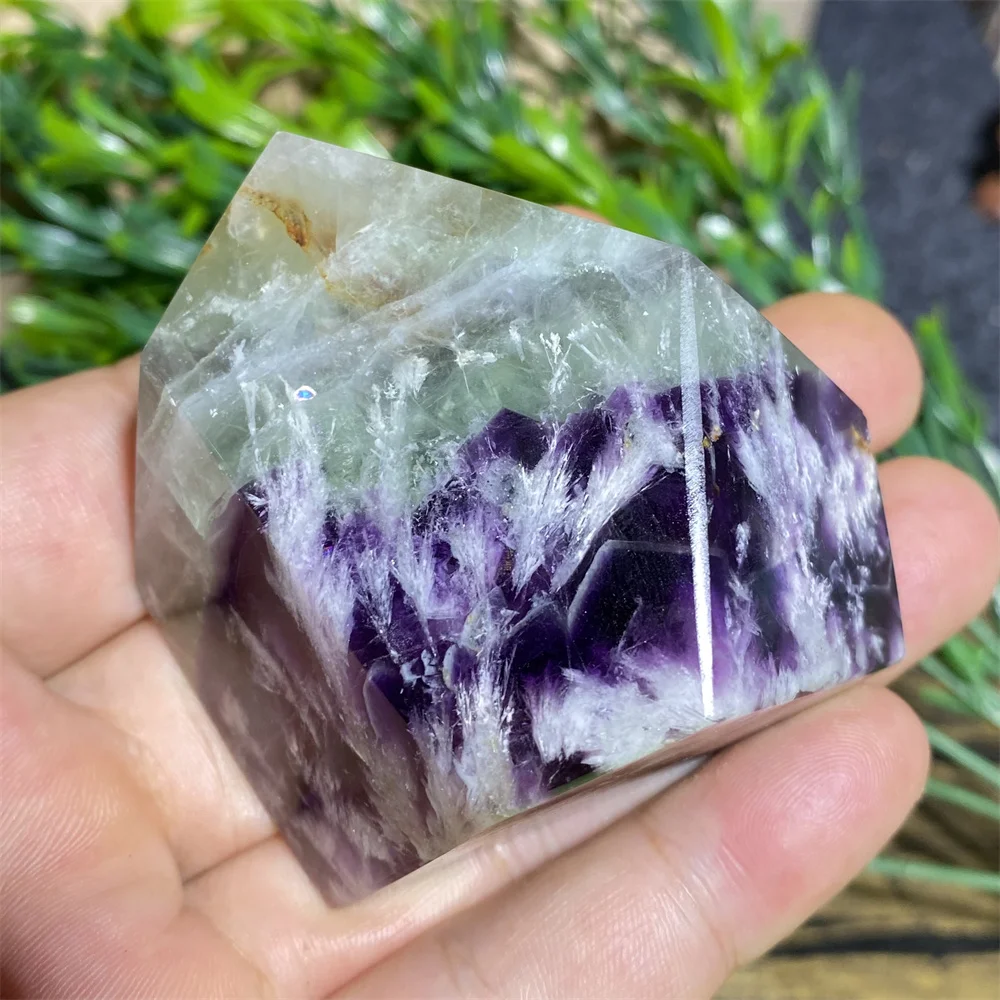 Feather Fluorite Natural Stone Green Quartz Purple Crystal Point Polyhedral Mineral Energy Healing Feng Shui Home Decor Palm