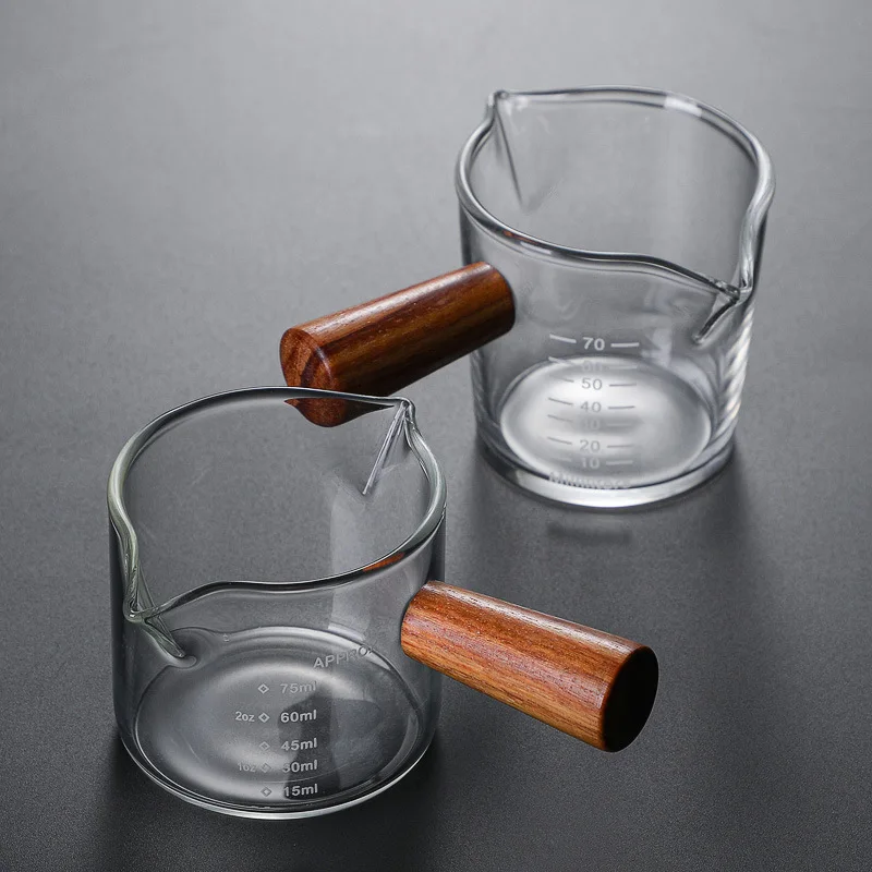 100ml  Measuring Glass Cup  with Wooden Handle Heat Resistant Borosilicate Glasscoffee Water Cup with Scalesc Kitchen Tool