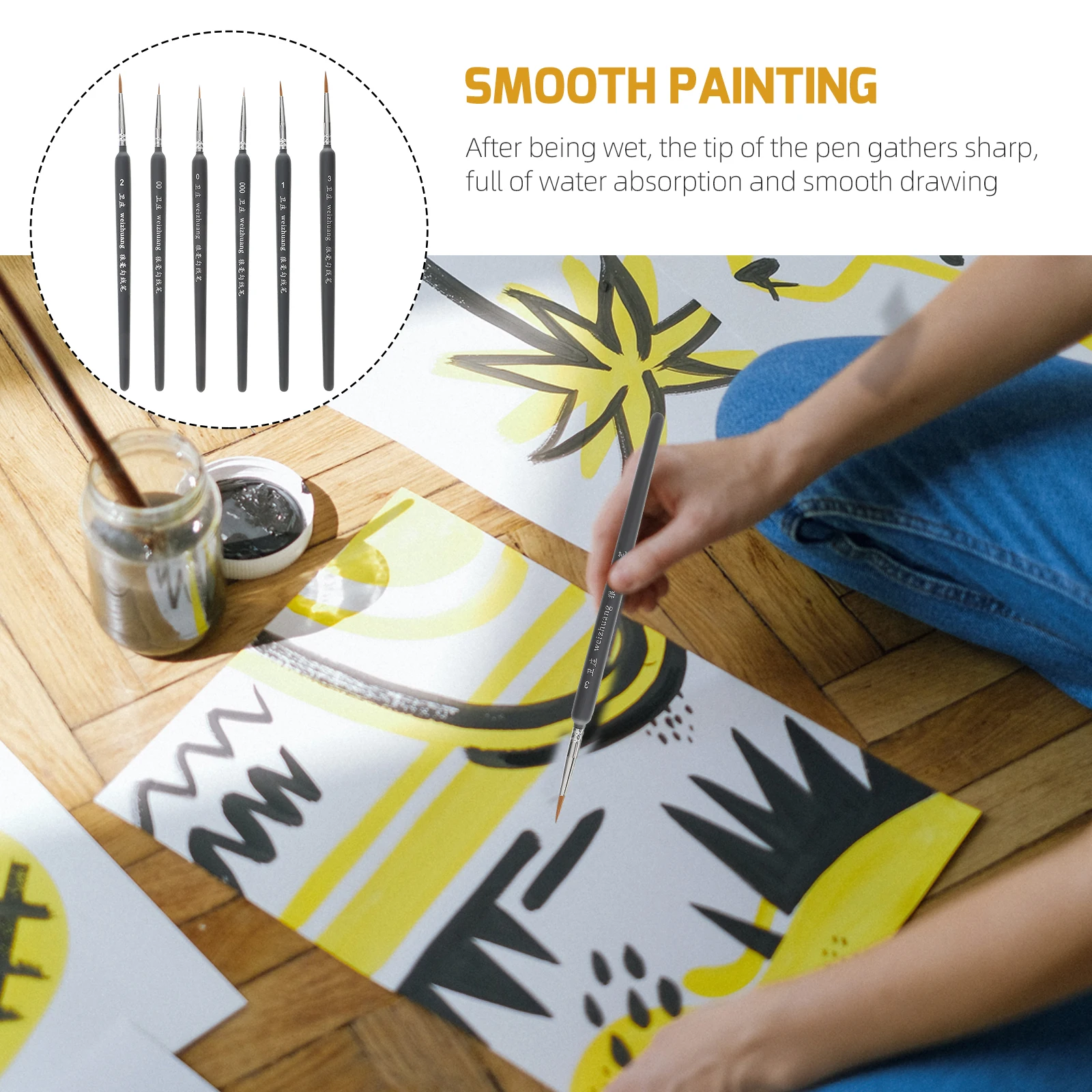 

6pcs Painting Brushes Durable Long Handle Portable Water Color Brush Oil Paint Brush Line Drawing Pen Accessories