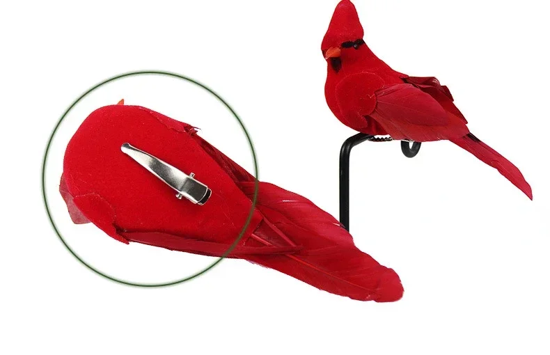 Simulation d\'Oiseaux Rouges en Plumes avec Clips pour Décoration de Jardin, Pelouse, Arbre, Artisanat, Maison, 2/1 Pièces
