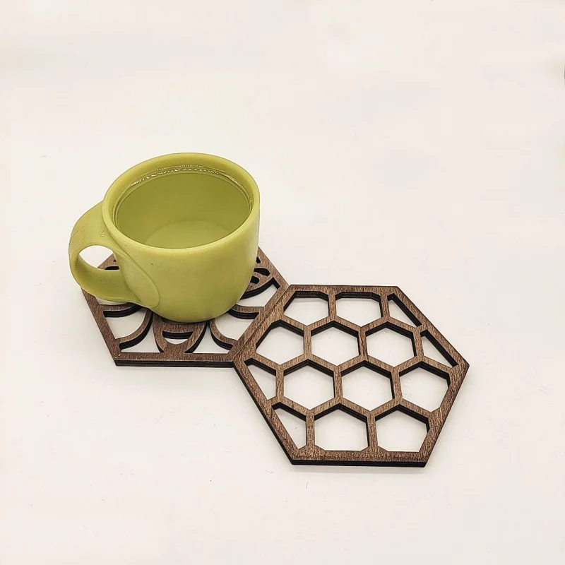 New Hive Bee Wooden Coaster Honeycomb Design Cup Pad Hollow Hex Tabletop Pad Home Decor Bee Lovers Collection Housewarming Gifts