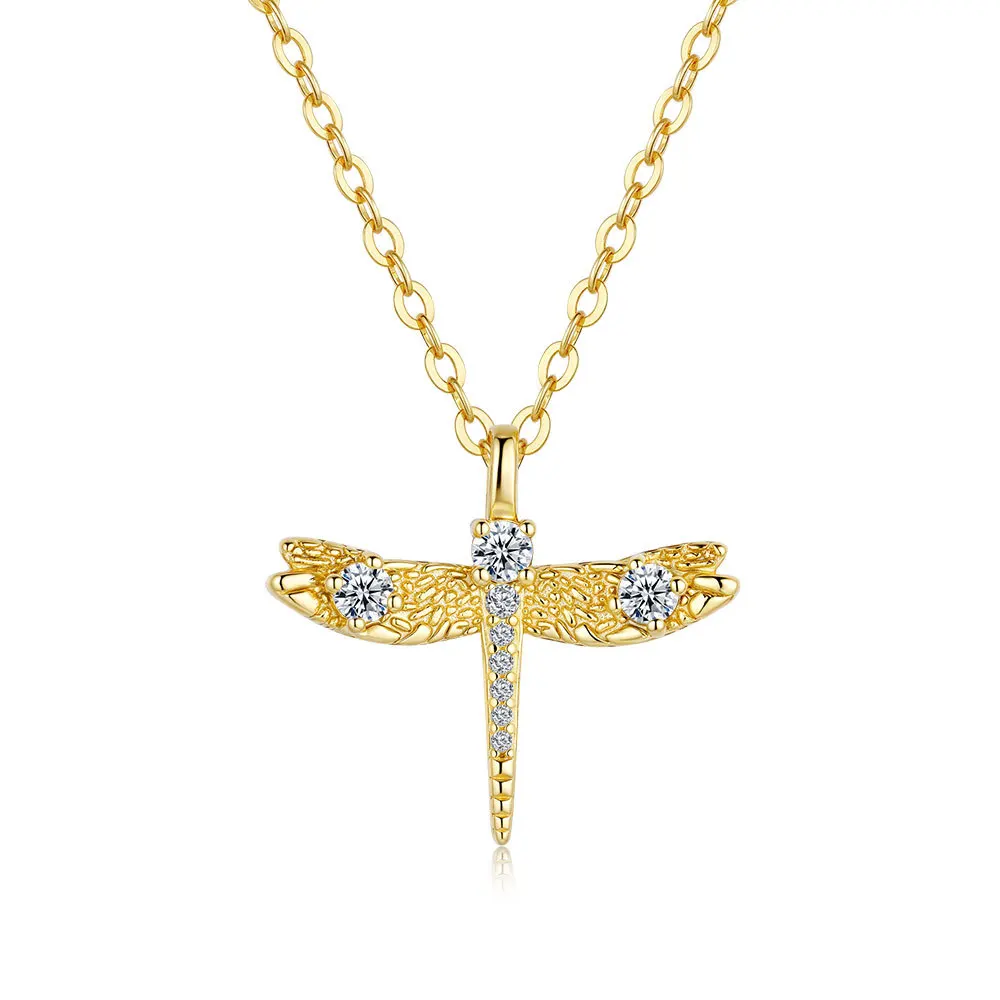 Dragonfly Pendant Women's 18K Gold Full Set Moissanite Necklace Fashionable and Versatile Platinum PT950 Collarbone Chain