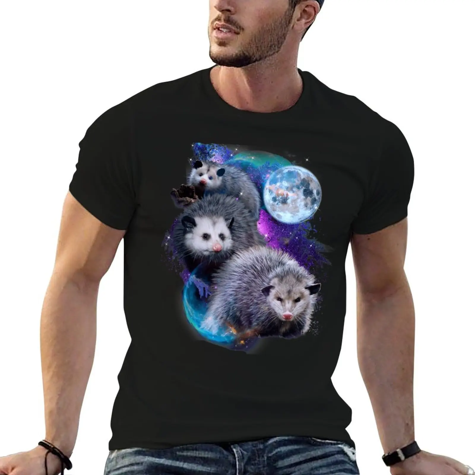 3 Moon Opossum Funny Marsupial Rodent Opossum Art T-Shirt customizeds graphics black t shirts for men