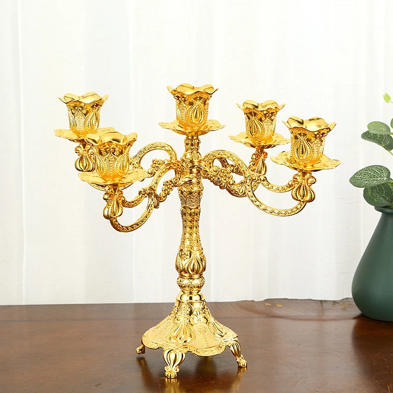 PEANDIM Gold 5 Arms Candle Holders Metal Wedding Candlestick Party Home Decorations Candelabra Centerpieces Engagement Gifts