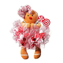 Christmas Gingerbread Man Doll Wreath Glowing Gingerbread Welcome Garlands Attractive Pink Color Decorative Door