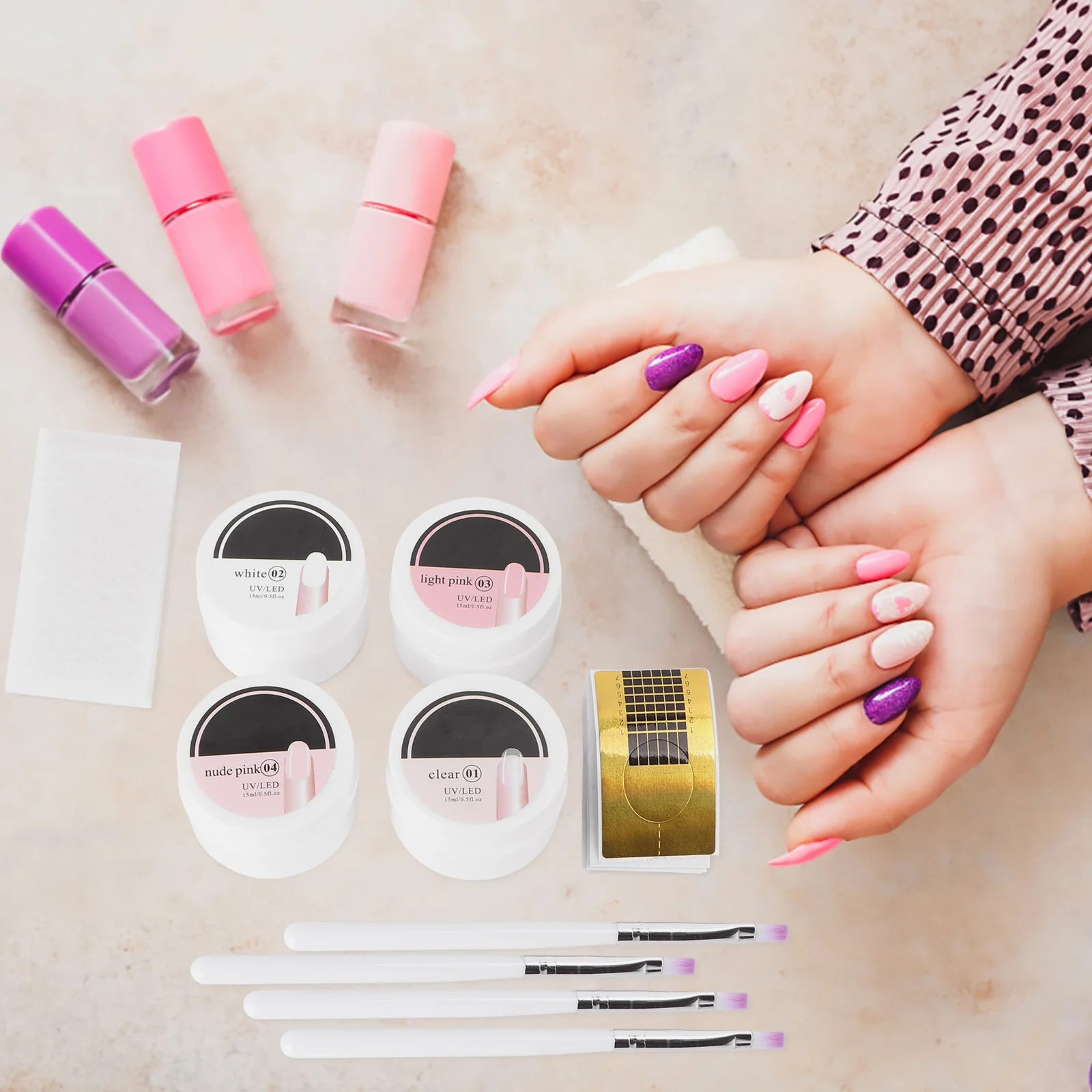 1세트 완벽한 매니큐어 도구 세트 연장 네일 테이프 전문가 및 개인용 뷰티 네일 아트 펜에 사용하기 쉽습니다.