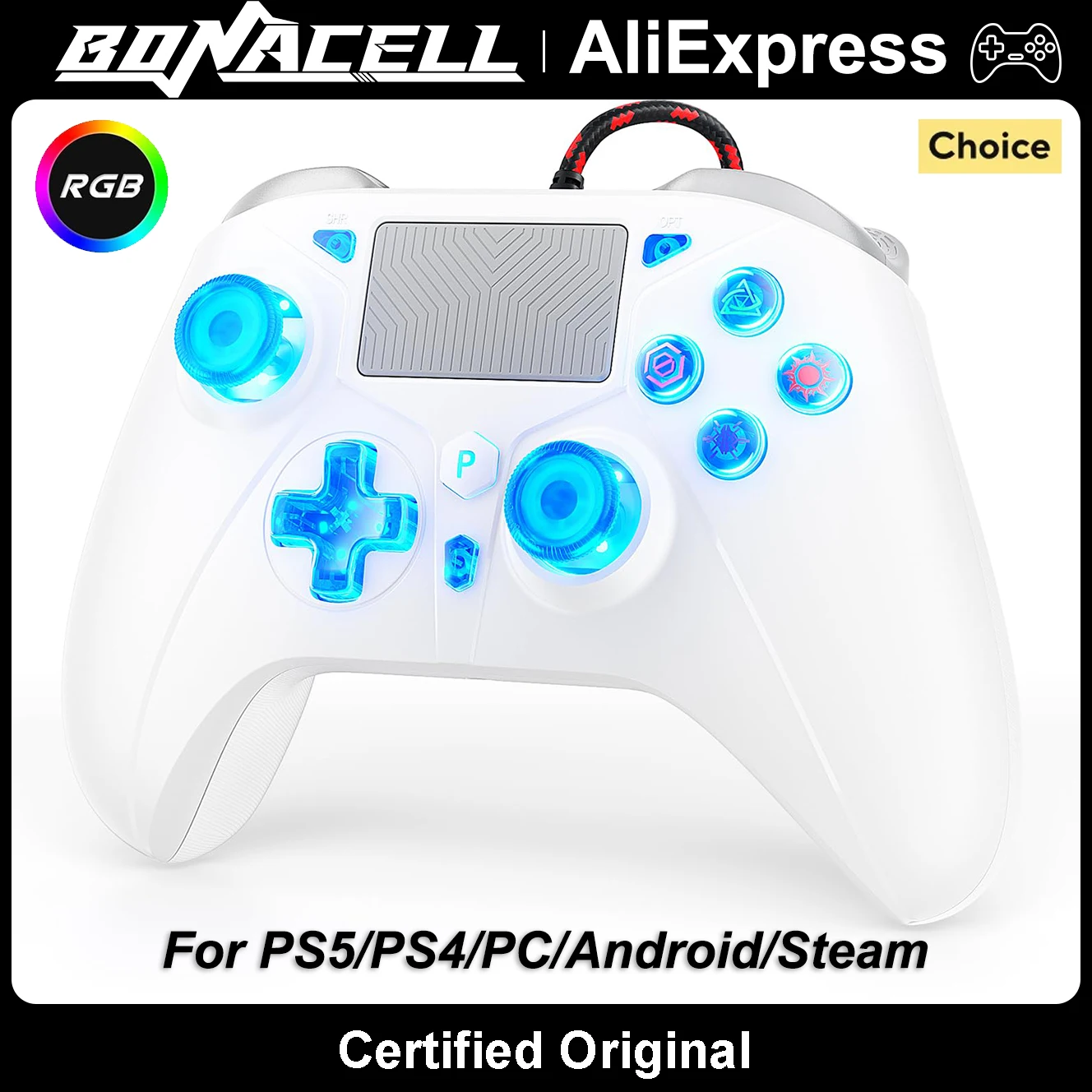 

Controller for PS5/PS4/PC/Steam Console, Wired Gamepad Turbo Dual Vibrate Plug&Play Gaming Joystick Remote Control Birthday Gift