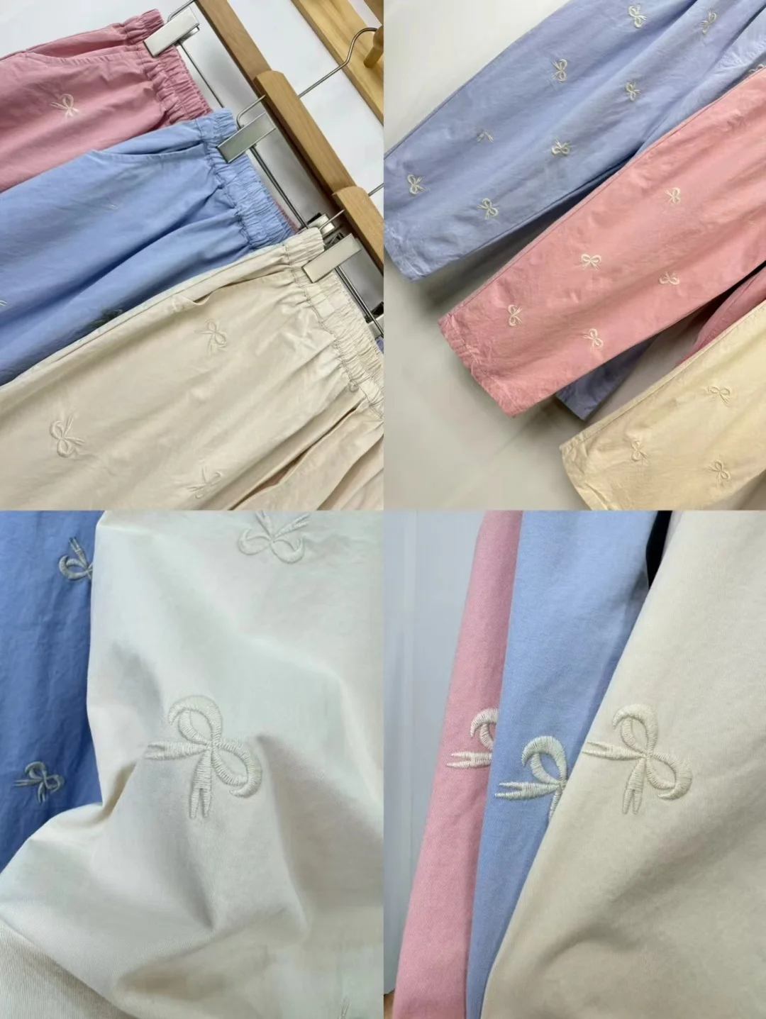 Cute Sweet Sle Embroidered Knot Elastic Waist Pure Cotton Straight Leg Pants Casual Age-Defng Loose Fit Casual ...