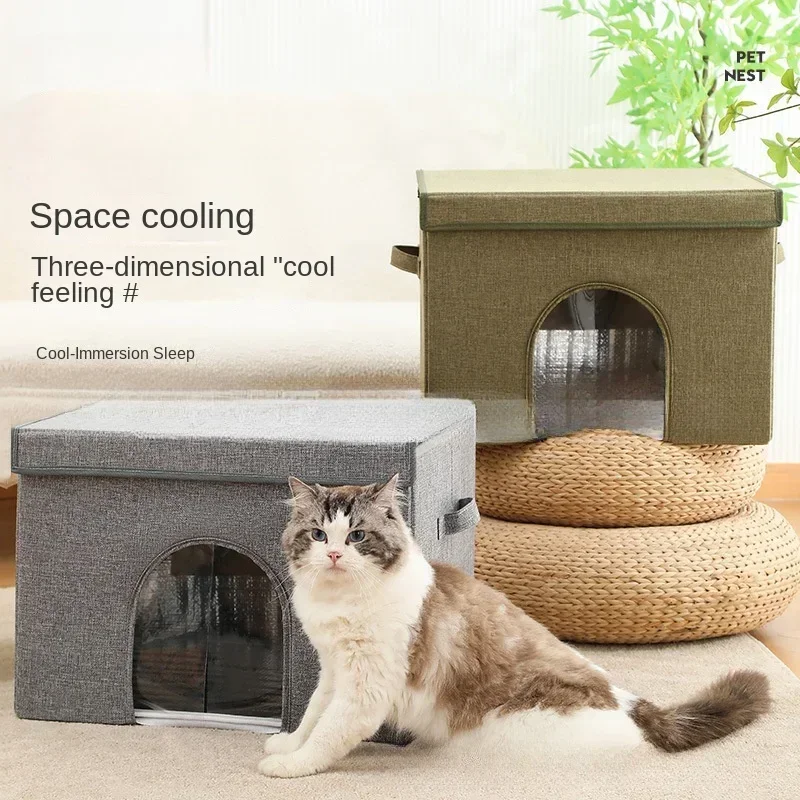 Cat Air Conditioning House Portable Cat Cooling Artifact Homemade Pet Igloo Folding Cat Nest