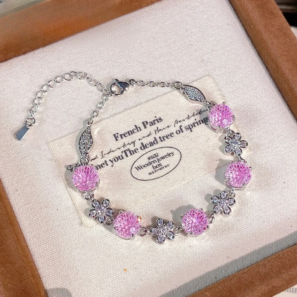 925 sterling silver new topaz flower bracelet, fashionable rose diamond gemstone jewelry accessory