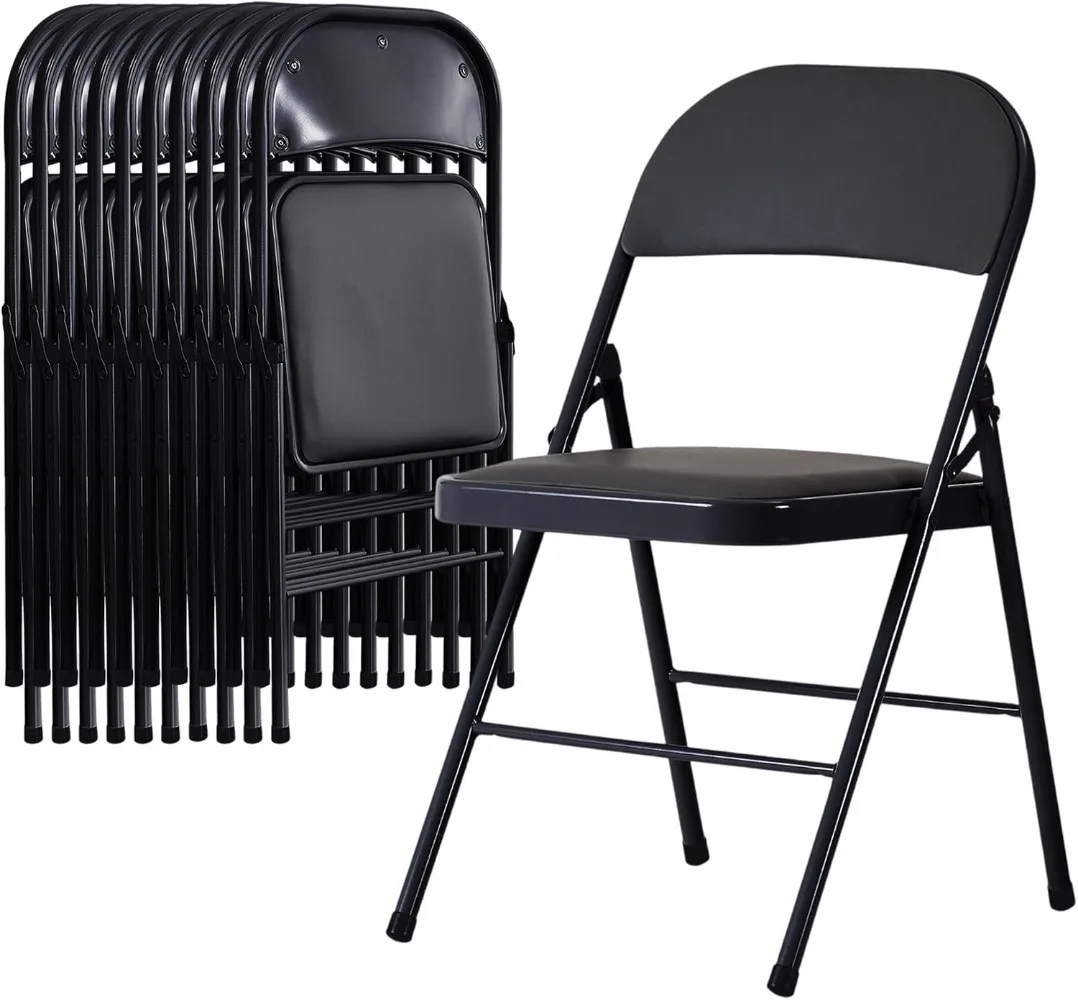 10 Pack Black with Padded Seats, 350-LBS Heavy Duty Metal Frame, Portable Design for Commercial Use, Party Events Wedding