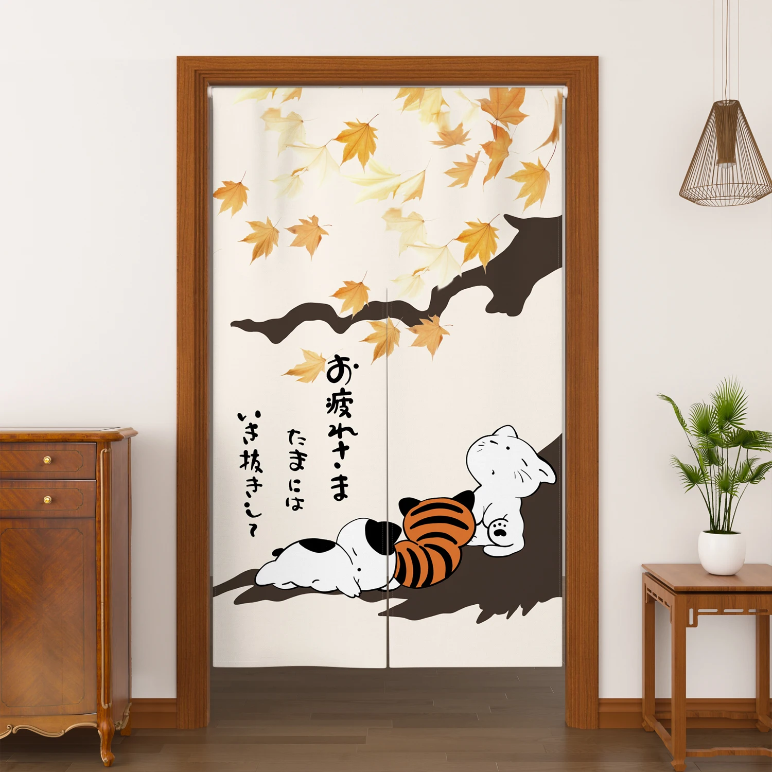 Cute Cat Japanese Style Noren Curtain Izakaya Dining Room Partition Linen Doorway Curtains Kitchen Entrance Hanging Half Curtain