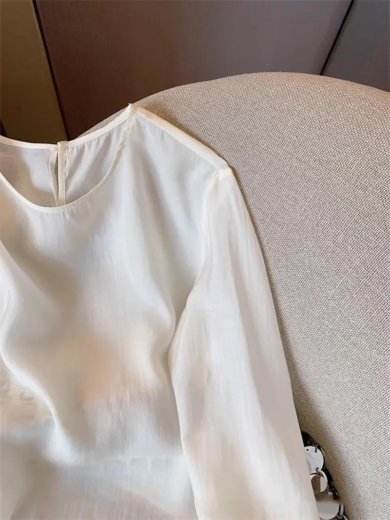 White Lace Embroidered Chinese Style Round Neck Shirt for Women 2025 Spring New Style Thin Style Outerwear Pullover