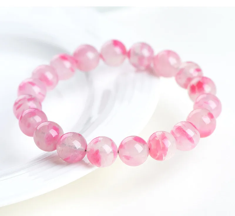 Natural Rose Red Rhodonite Clear Round Beads Bracelets Women Men Flower Gemstone Ice Rhodonite Fashion Jewelry AAAAA