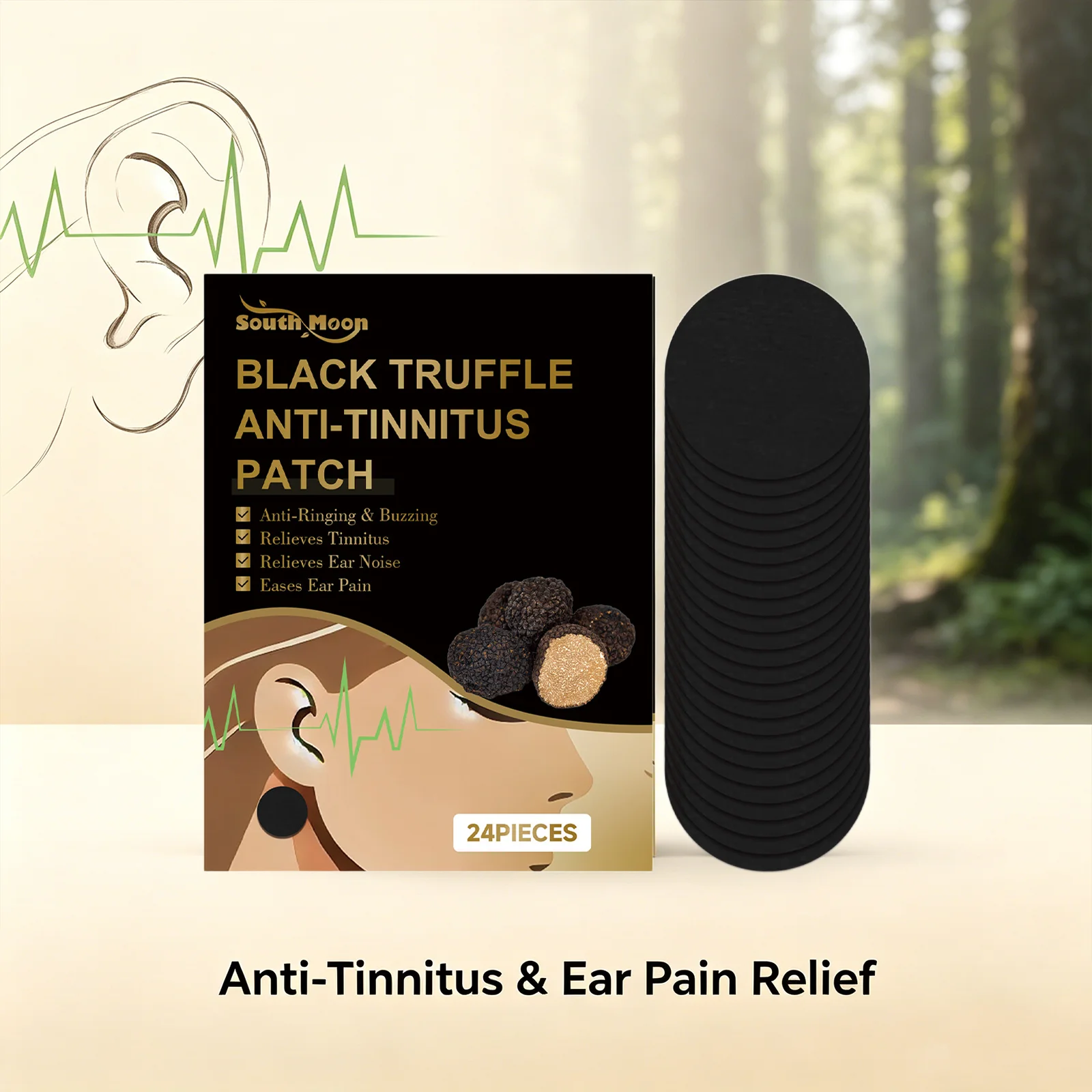 South Moon Black Truffle Anti-Tinnitus Patch Relieve Ear Ringing Alleviate Ear Noise Soothe Ear Pain Gentle Ear Relief Stickers