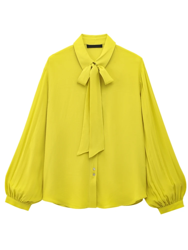 

OUROPEAN ZTATION 2025 Autumn Woman Commuting V-Collar Top Coat Party Spring Female Long Sleeve Shirt Ruffles Bowknot Outerwear