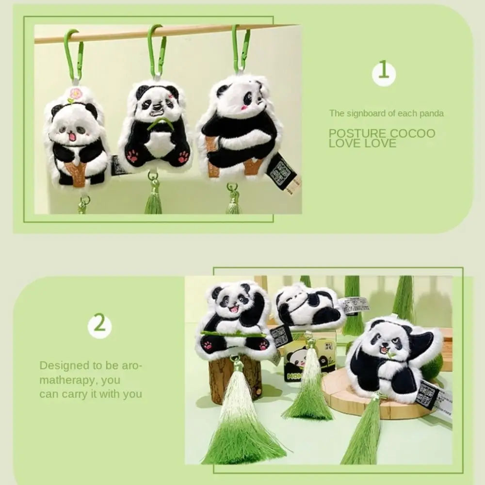 Portachiavi panda in peluche con nappa Fragranza in stile cinese Ciondolo animale Kawaii Bambù Azioni multiple Portachiavi panda carino unisex