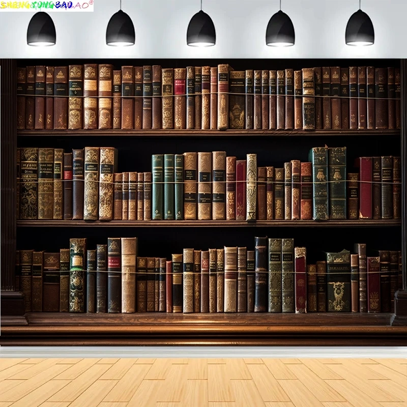 Bookshelf Baroque Photography Backdrops Props Library Furniture Bookcase Portrait Meeting Office Live Streaming Background JS-03