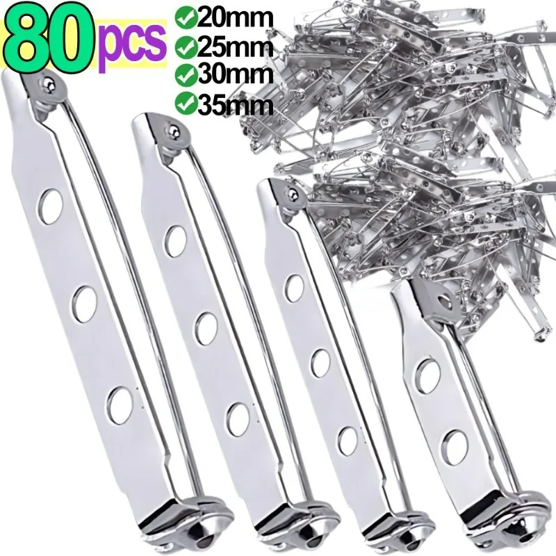 40/80pcs Metal Brooch Base Pins DIY Making Jewelry Back Safety Holder Findings Stainless Steel Components Needles 20/25/30/35mm