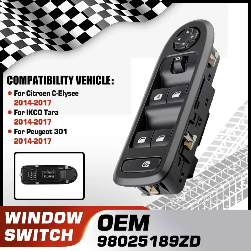 

Car Electric Power Window Lifter Master Control Switch Button For Citroen C-Elysee IKCO Tara Peugeot 301 2014-2017 98025189ZD
