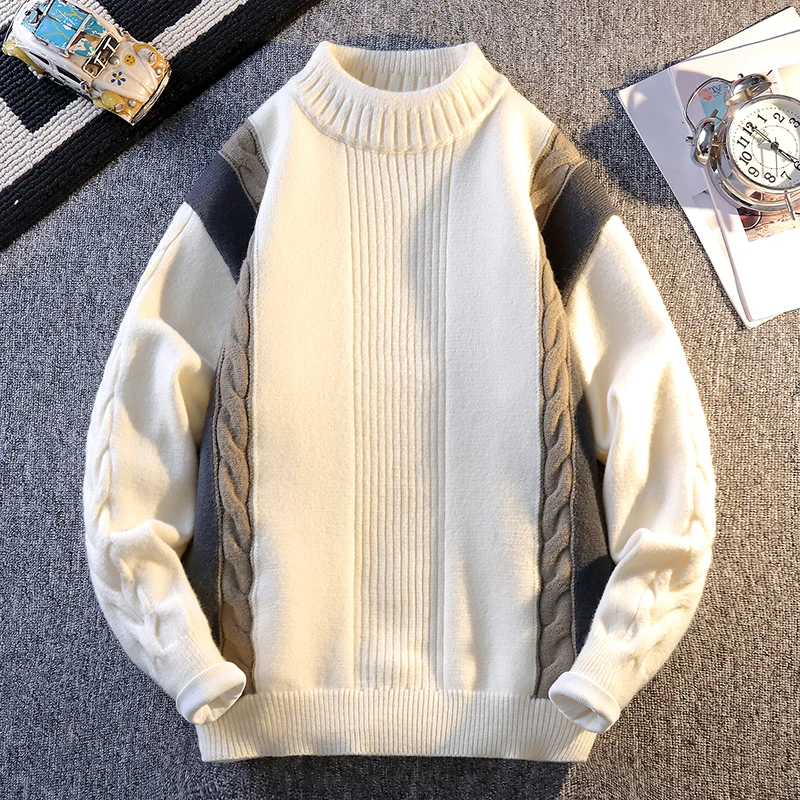 

Мужской свитер, толстый вязаный пуловер, большой круглый вырез, теплый повседневный свободный свитер для мальчиков-подростков, новая мода