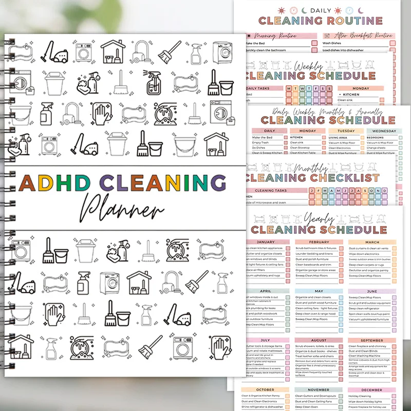 Task List Laundry Shopping, ADHD Cleaning Plan Book Daily/Weekly/Monthly/Annual Planner, Cleaning Improving Cleaning Efficiency