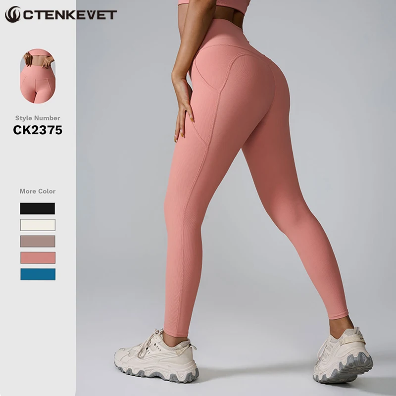 Ctenkevet High Quality High Waisted Patch Pocket Sweatpants Women Gym Sports Leggings Pilates Yoga Pants Female Tight Pants