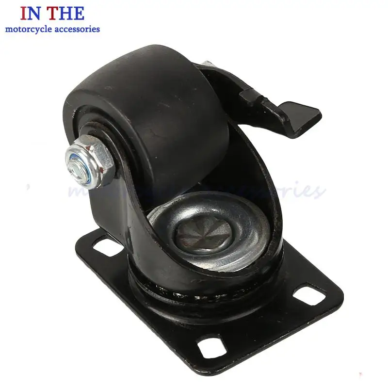 Versatile Heavy Duty 1.5 Inch Black Swivel Caster Pulley - Wheel with Flat Brake & Gold Drill Design for Furniture & Machinery