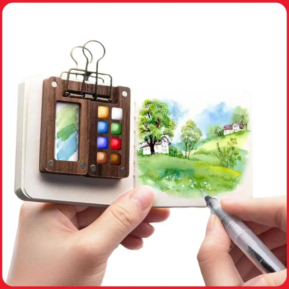 

Набор мини-палитр для рисования с цветными отсеками, коробка-палитра с зажимами, деревянная коробка для красок с сеткой для взрослых, начинающих и художников