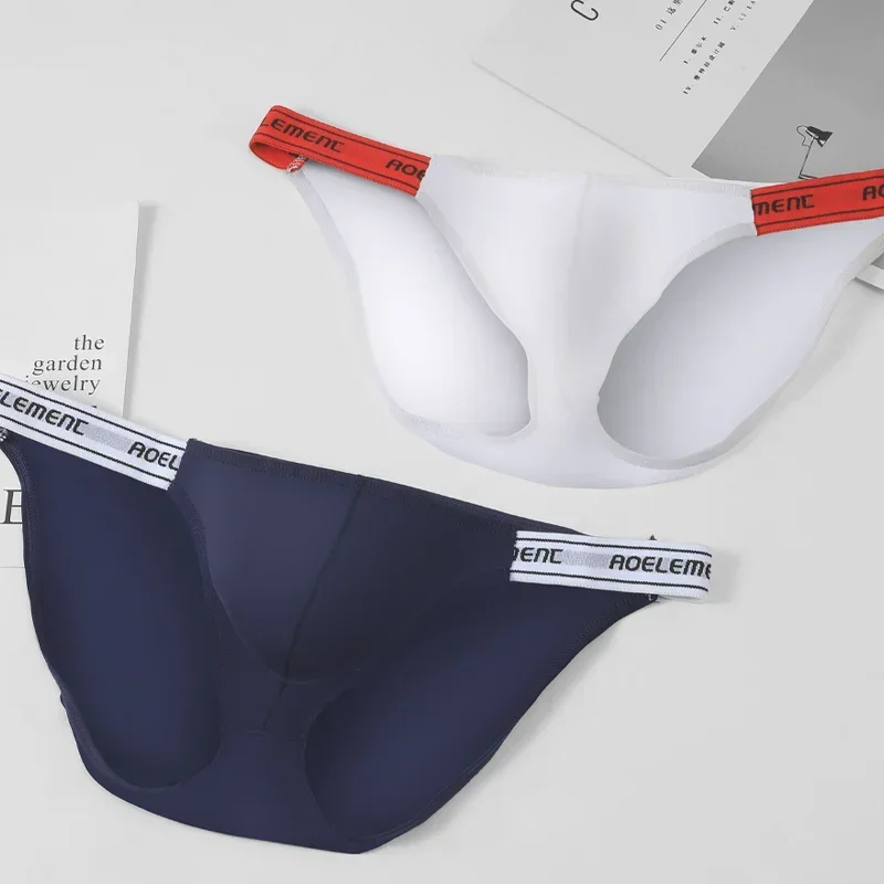 

3 шт., мужское нижнее белье, однотонное эластичное облегающее сексуальное стринги из ледяного шелка с низкой талией, удобные треугольные шорты для фитнеса и упражнений