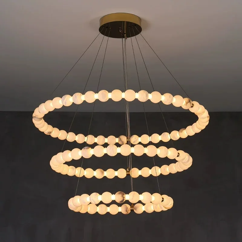 

Spanish natural dolomite round chandelier, gold colour, black colour, black lustre, dimmable, for living room, can be customised